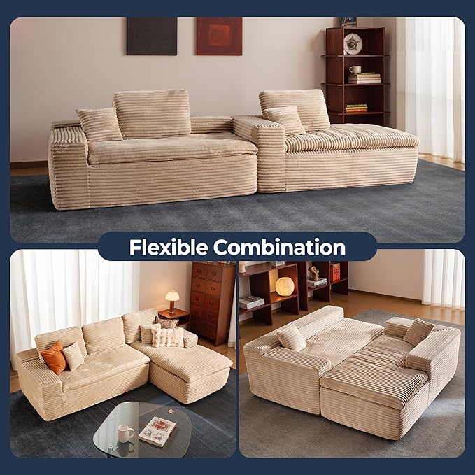106" Oversized Couch Sofa, L Shape Couches for Living Room, No Assembly Required Plush Velvet Sectional Sofas with Right Facing Chaise for Home Apartment