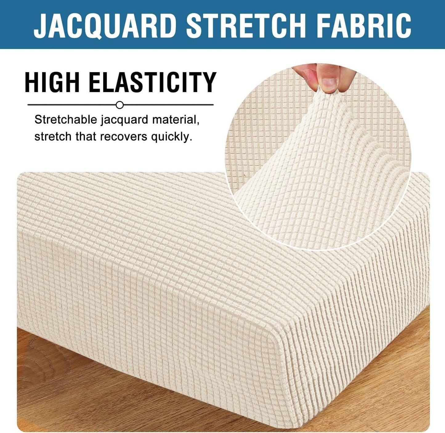 H.VERSAILTEX Super Stretch Individual Seat Cushion Covers Sofa Covers Couch Cushion Covers Slipcover Sets Thick Jacquard Textured Twill Fabric (1 Piece Loveseat Cushion Cover, Natural)
