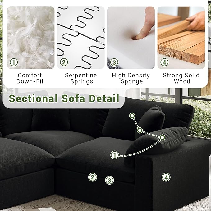 Modular Sectional Sofa,1-Seater Extra Comfty Deep-Seat-Filled Couch,Modern Couches for Living Room, Apartment,Office,Small Space,Black