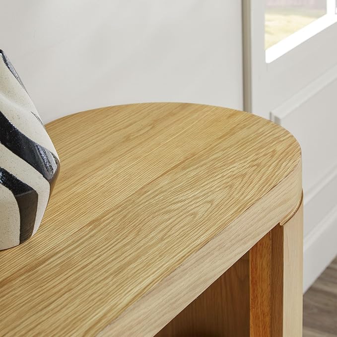 Walker Edison Maya Solid Oak Wood Veneer Console Table with Storage, 48 Inch, White Oak