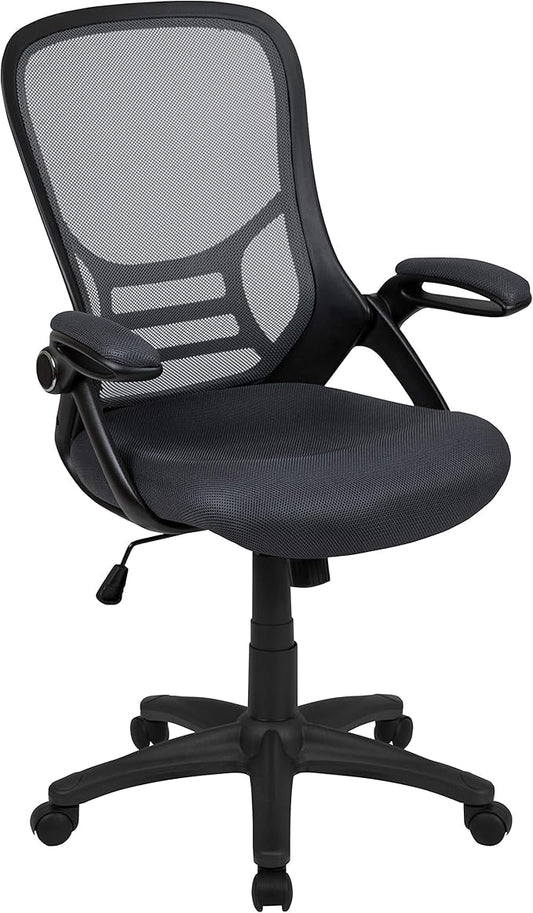 Flash Furniture Porter High-Back Swivel Office Chair with Adjustable Lumbar Support and Seat Height, Ergonomic Mesh Desk Chair with Flip-Up Armrests, Black