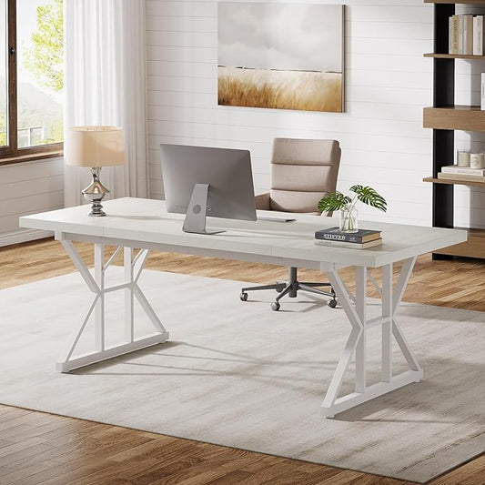 Tribesigns 70.86-Inch Large Executive Desk, Industrial Home Office Computer Desk, Simple Long Writing Study Table Business Furniture (White)