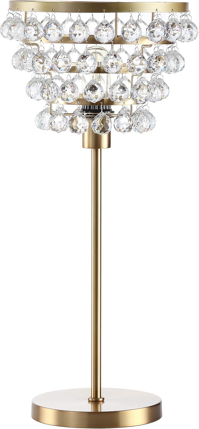 JONATHAN Y JYL9004B Buckingham 25" Crystal/Metal Table Lamp Modern Contemporary Bedside Desk Nightstand Lamp for Bedroom Living Room Office College Bookcase, Brass Gold
