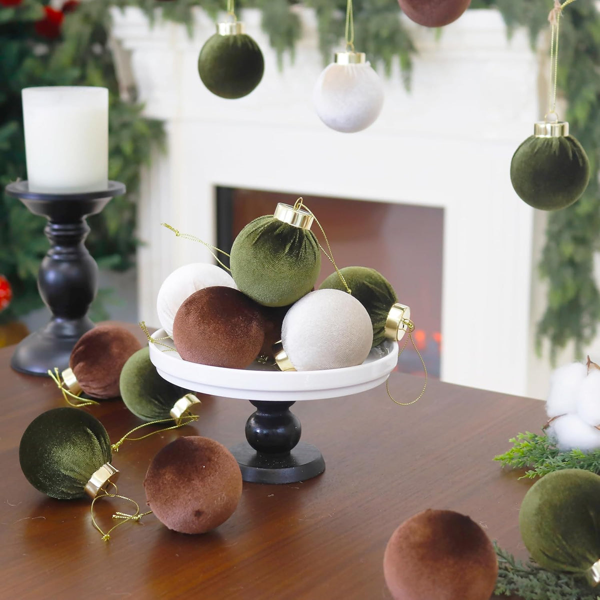 4inch Velvet Christmas Ornaments, 6pcs Multicolor Flocked Ornaments for Christmas Tree Decorations