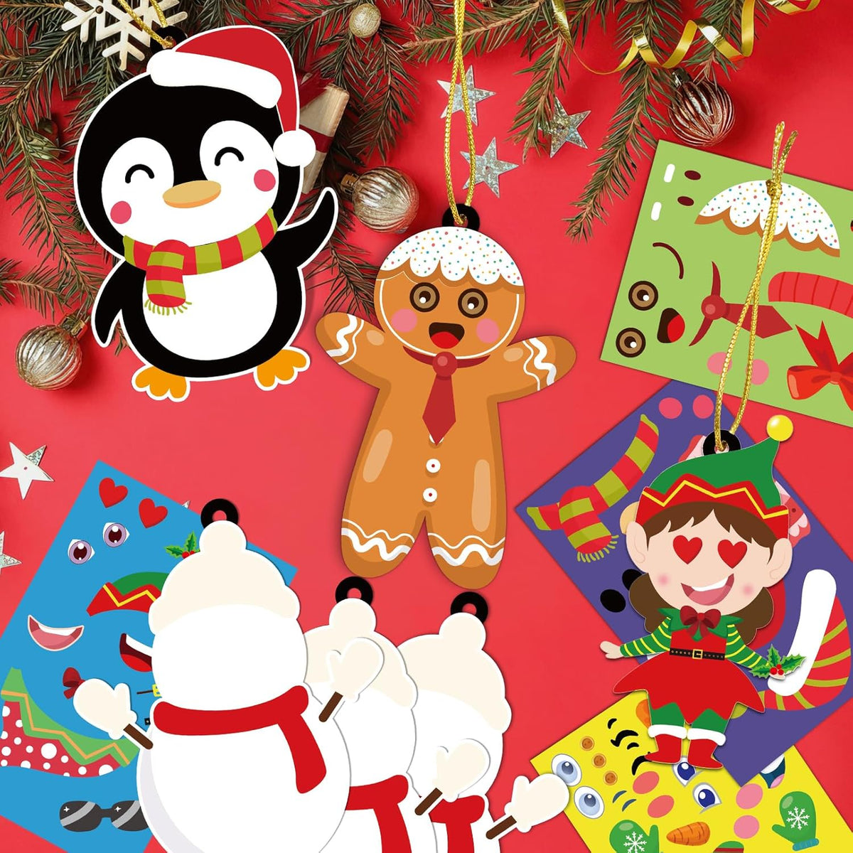 VABAMNA 36 Pack Christmas Ornament Crafts for Kids - Make Your Own Ornament Kit with Christmas Craft Stickers, Ornament Making Kit for Kids Holiday Xmas Classroom Party Favors