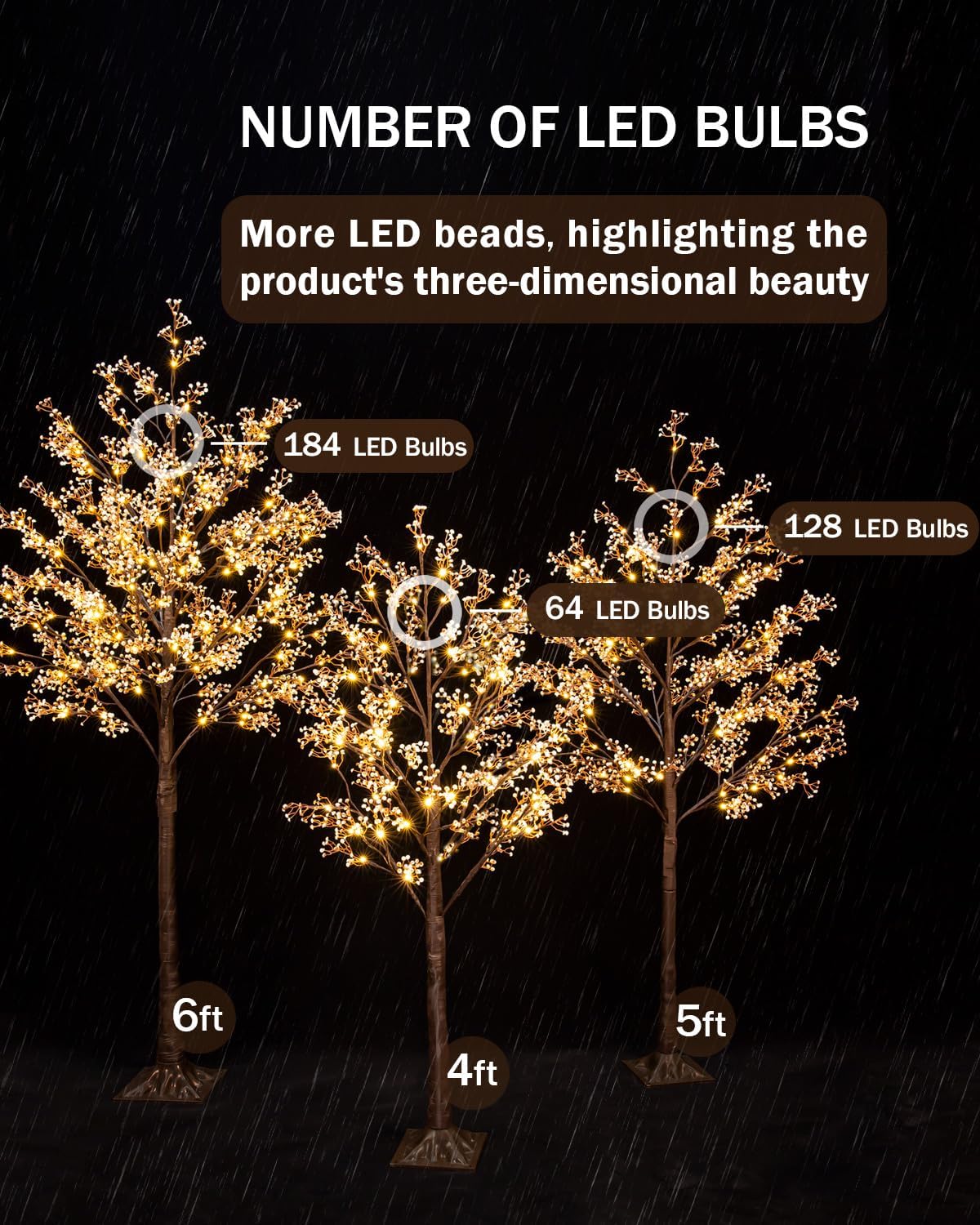 4ft Lighted Baby's Breath Tree with 64 Warm White LED Lights for Holiday Decor - Dimmable, UL Certified, Waterproof - Ideal for Indoor and Outdoor Decoration