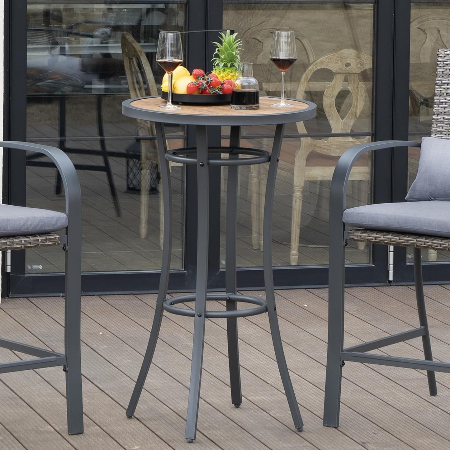 Outdoor Bar Height Bistro Table, 40-Inch Patio Bar Table Bistro Dining Table Pub Table with Wooden-Like Table Top & Metal Frame