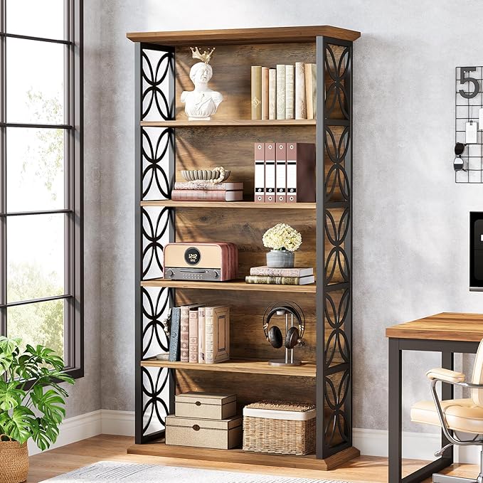 Tribesigns 6-Tier Tall Bookshelf, 71" Industrial Bookcase with Metal Frame, Freestanding Open Storage Shelves for Home Office, Living Room, Bedroom