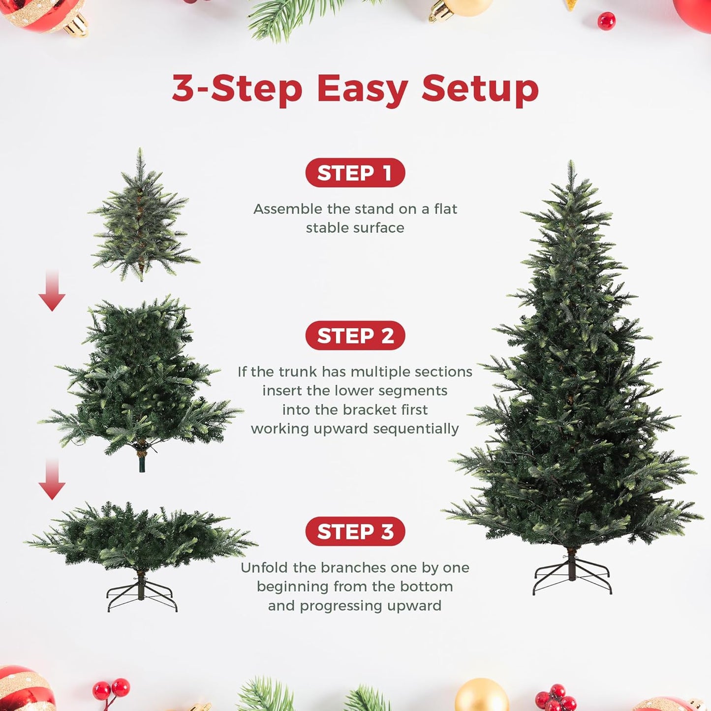 9ft Pre-lit Artificial Christmas Tree,Spruce Prelit Christmas Trees for Home,Office,Party Thickened PE&PVC Branch Tips & UL Listed Lights Incandescent Warm White,Fire-Resistant Automatic Branches