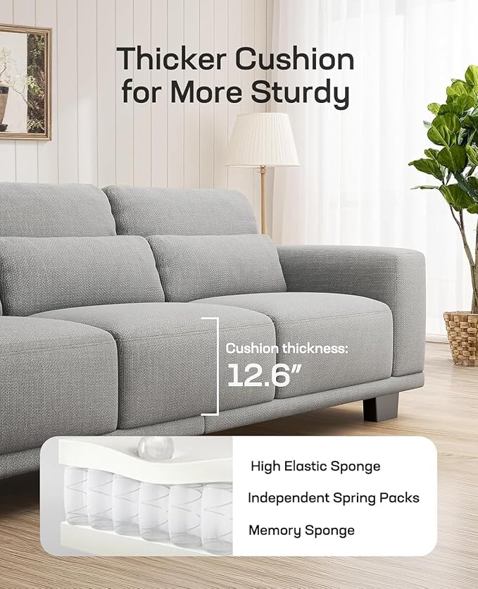 Marsail Modern 65 Inch Linen Fabric Sofa, 2-Seater Couch with Wide Armrests, Deep Cushions & Removable Washable Covers, Comfortable Living Room Furniture, Grey