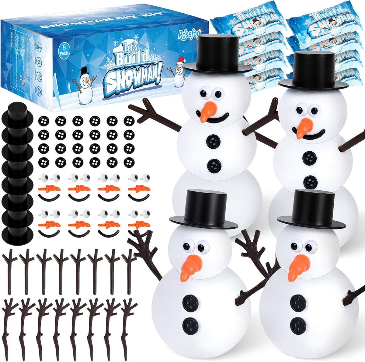 8 Pack Christmas Craft Supplies, DIY Snowman Kit, Build a Snowman Kit Indoor Decoration, Creative Kids Air Dry Clay Modeling Dough Crafts, Christmas Stocking Stuffer for Xmas Holiday Decorations