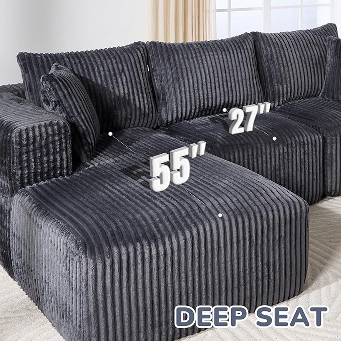 BV 102" Modern Modular Sectional Sofa,Cloud Couch Sectional with Chaise,Comfy Upholstered L-Shape Sofa for Living Room, Deep Seat Boneless Couch, No Assembly Required,Grey