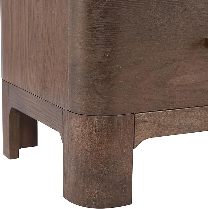 Christopher Knight Home Egbert Modern Nightstand with Drawers, Wooden Small Night Stand with Rounded Corners Design, Bedside Table/End Table for Bedroom, Multipurpose Storage Cabinet, Brown