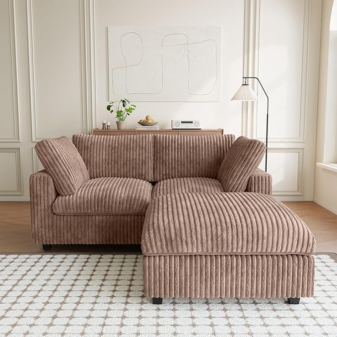 Modular Sectional Sofa, L Shaped Sofa with Ottoman, 78.74" Oversized Loveseat, Plush Deep Seat Sleeper Couches for Living Room, Apartment, Couch Cushion Covers Removable, Brown