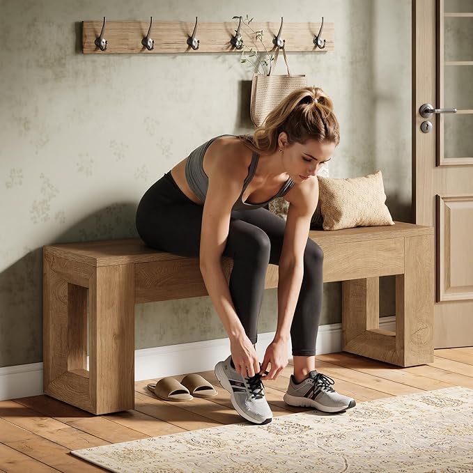 Tribesigns 47" Entryway Bench, Farmhouse Long Bench Seat for Dining Room, Living Room, Entryway, Hallway, Wood Color