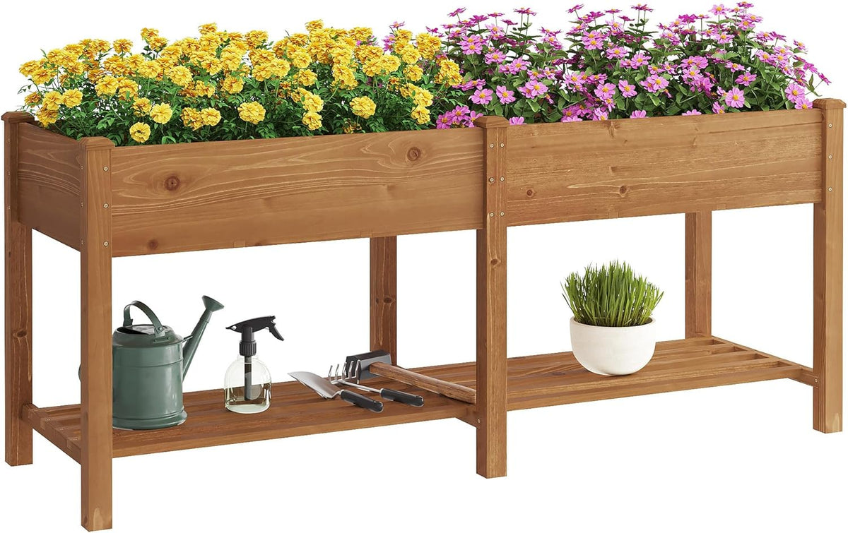 GHWIE Raised Garden Bed with Shelf,Elevated Wooden Planter Box with Legs,Garden Planter for Backyard, Patio, Balcony