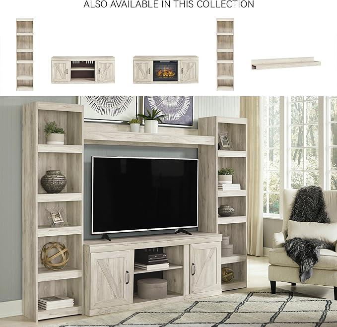 Signature Design by Ashley Bellaby Farmhouse 4-Piece Entertainment Center for TVs up to 69" with Adjustable Shelves, Whitewash