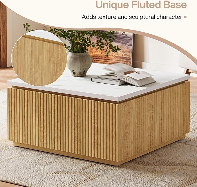 Tribesigns 31.5" Square Coffee Table, Modern Wood Center Table Cocktail Furniture for Living Room, White & Brown