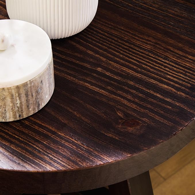 Walker Edison 2-Pack Colt Modern Farmhouse Solid Wood Round Side Tables, 18 Inch, Espresso