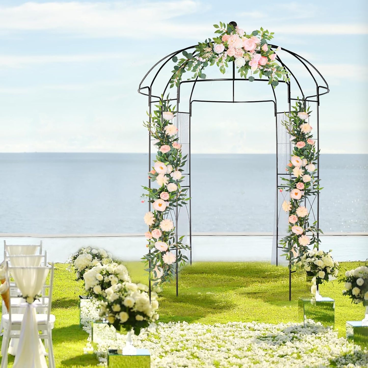 Outvita Garden Arch Arbor, Heavy Duty Metal Pergola Pavilion Trellis Birdcage Gazebo French Style 9ftx6.8ft Plants Support Use for Outdoor Climbing Plants Patio Decoration Wedding Arches Ceremony