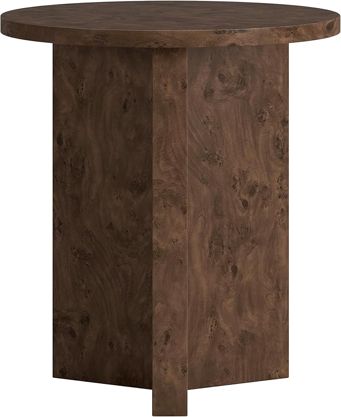Henn&Hart 20" Scandinavian Round Wooden End Table, Side Table, Nightstand with X-Base for Living Room, Office, Family Room, or Bedroom, Espresso Burl