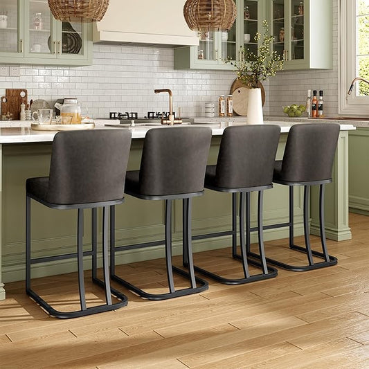 MAISON ARTS Counter Height Bar Stools with Back Set of 4 for Kitchen Counter, 24 Inch Modern Upholstered Faux Leather Barstools Farmhouse Bar Chairs Luxury Island Stools Support 330LBS, Grey