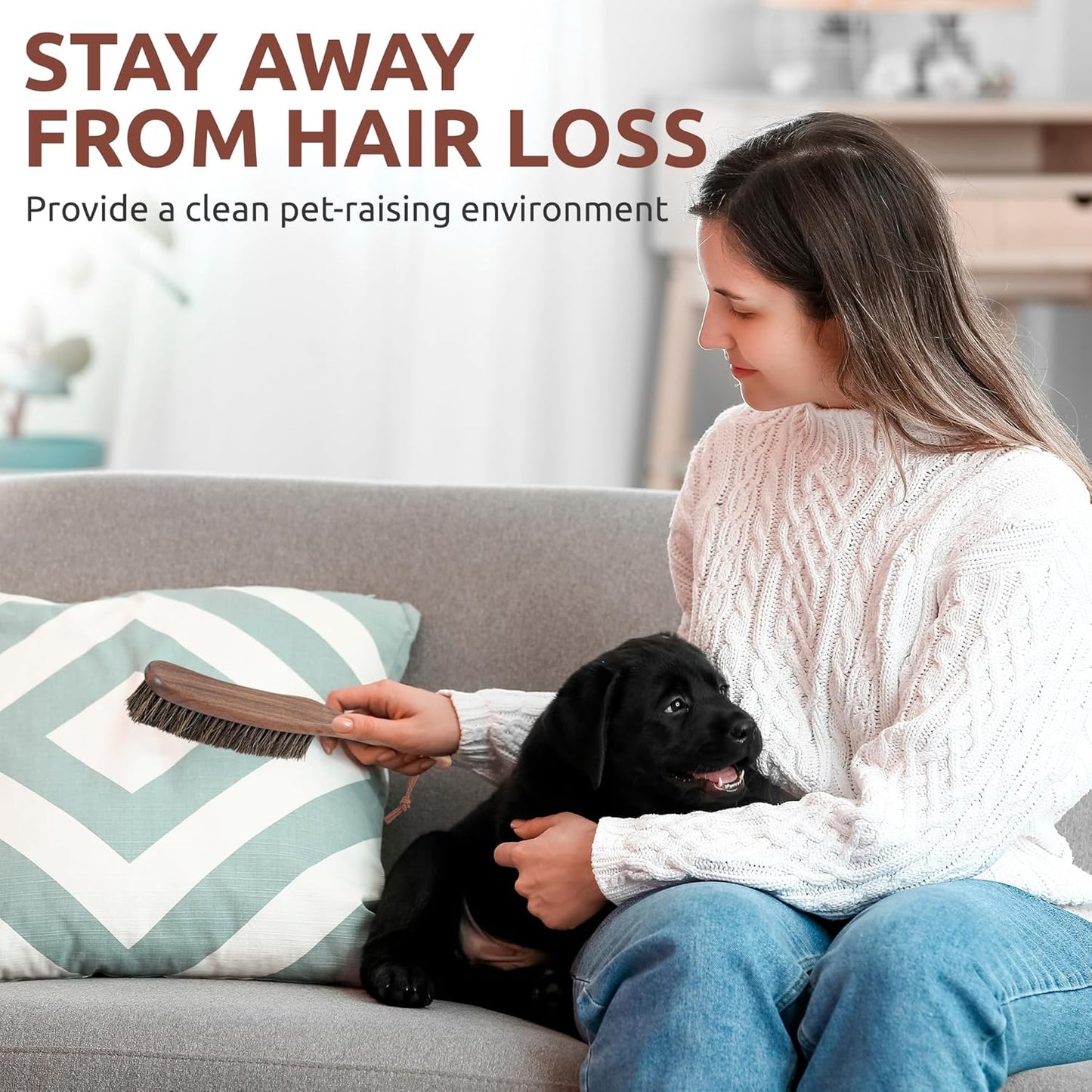 Lint Brush for Clothes with 100% Soft Horse Hair Bristle, Large Walnut Wood Handle, Lint Remover for Hat, Pet Hair, Suits, Cashmere, Wool, Velvet, Suede, Shoe