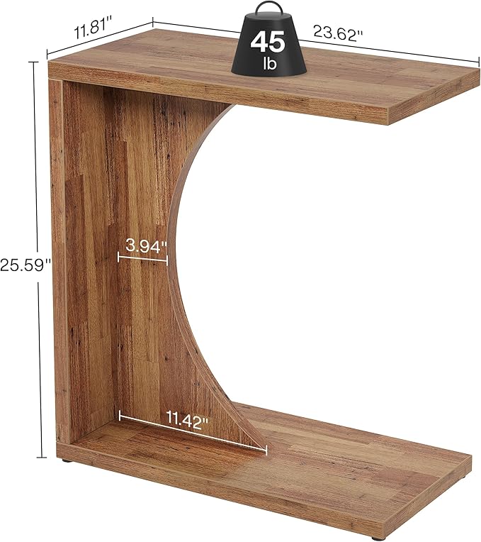 Tribesigns C-Shaped End Table for Couch, Sofa Side Table, C Table for Small Space, Living Room, Bedroom (2, Walnut Brown)