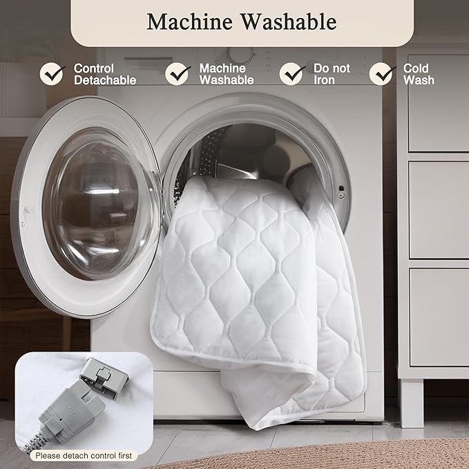 Beautyrest Cotton Heated Mattress Pad - Bed Warmer with 20 Heat Settings Controller, Auto Shut Off Timer, All Around Elastic Deep Pocket, UL Certified, Machine Washable, White Queen