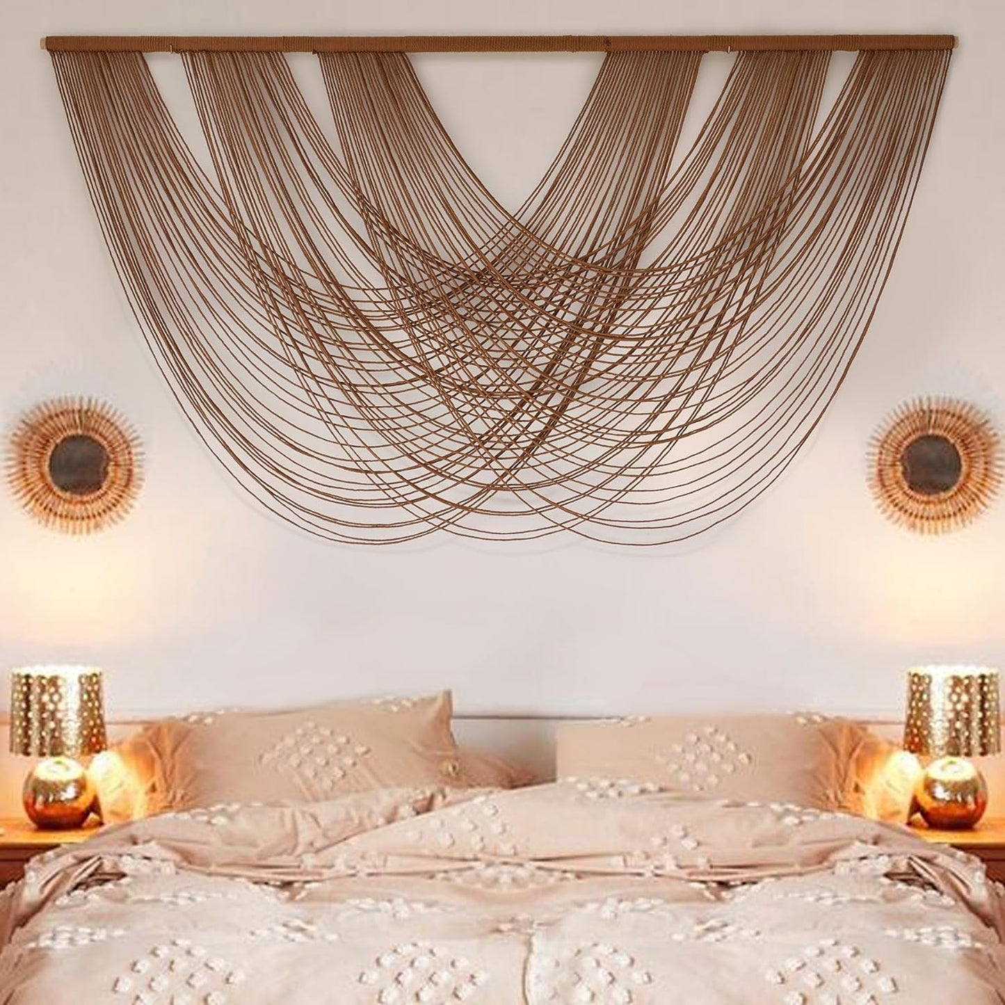 Large Macrame Wall Hanging Brown Die-Dyed 59.00" W x 31.00" L Boho Wall Decor Yarn Tapestry Craftsmanship Home Macrame Wall Decor