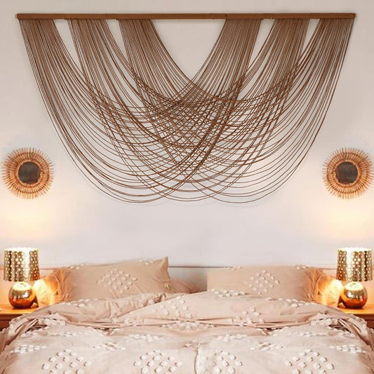 Large Macrame Wall Hanging Brown Die-Dyed 59.00" W x 31.00" L Boho Wall Decor Yarn Tapestry Craftsmanship Home Macrame Wall Decor