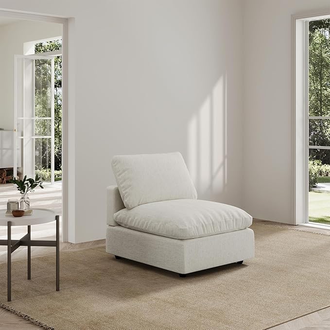 Modern Sectional Linen Cloud Couch for Living Room Armless Modular Filled-Down Sofas,Detachable Couch Cushion Covers,Cozy Feather Down Sofa for Apartment Cream White