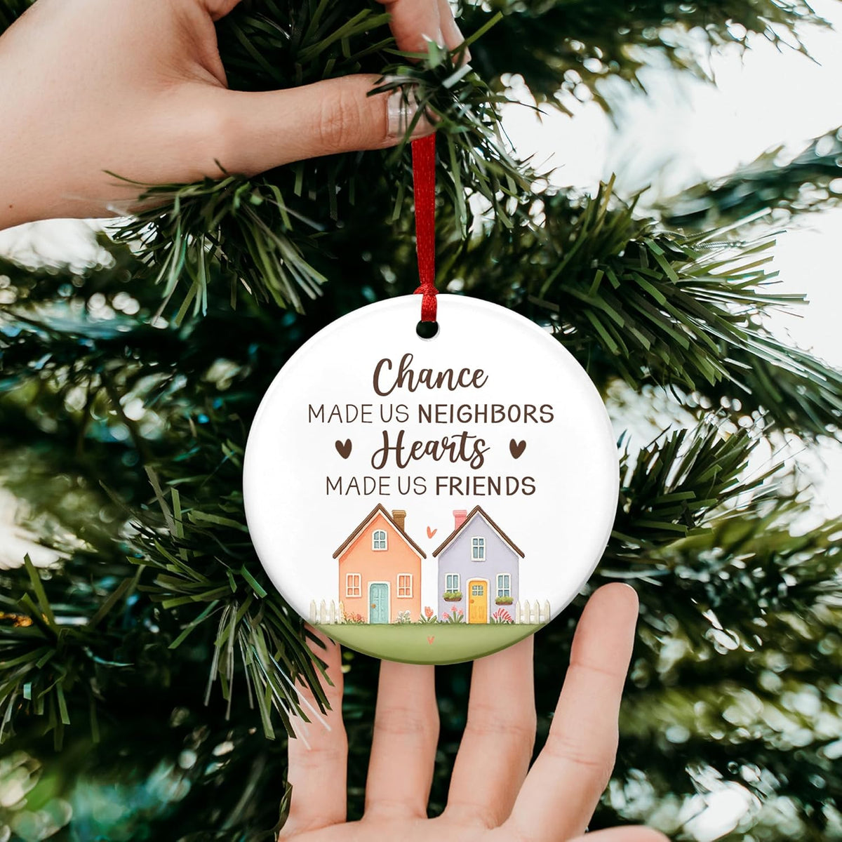 OASSIE Neighbors Friend Gifts for Women, Christmas Ornaments 2025 - The Neighborhood, Friendship Gifts for Women, Hello Neighbor Friends - Christmas Tree Decoration Ceramic Ornaments