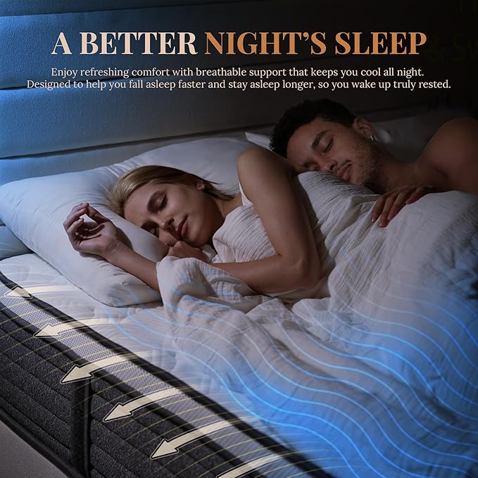 Queen Mattress, 12 Inch Queen Size Hybrid Mattresses in a Box, Medium Feel Foam and Individual Pocket Springs, Fiberglass Free Bed Mattress, Extra Edge Support, Pressure Relief, CertiPUR-US