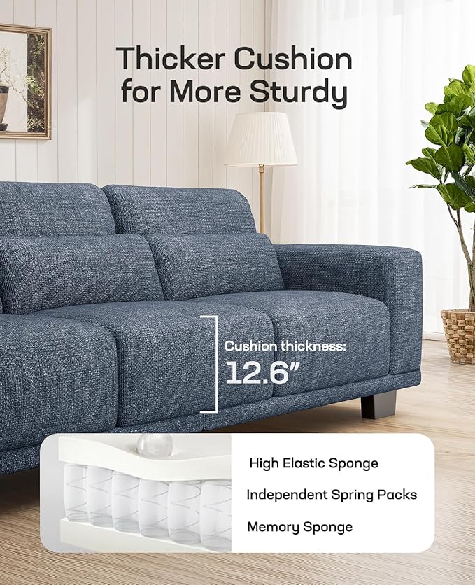Marsail Modern 40 Inch Linen Fabric Sofa, Armchair Couch with Wide Armrests, Deep Cushions & Removable Washable Covers, Comfortable Living Room Furniture, Blue