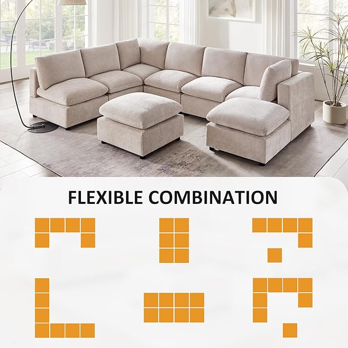 VANOMi Modular Sectional Sofa, Convertible Couch Modular Sofa Without Ottoman, Sectional Sofas for Living Room Small Apartments