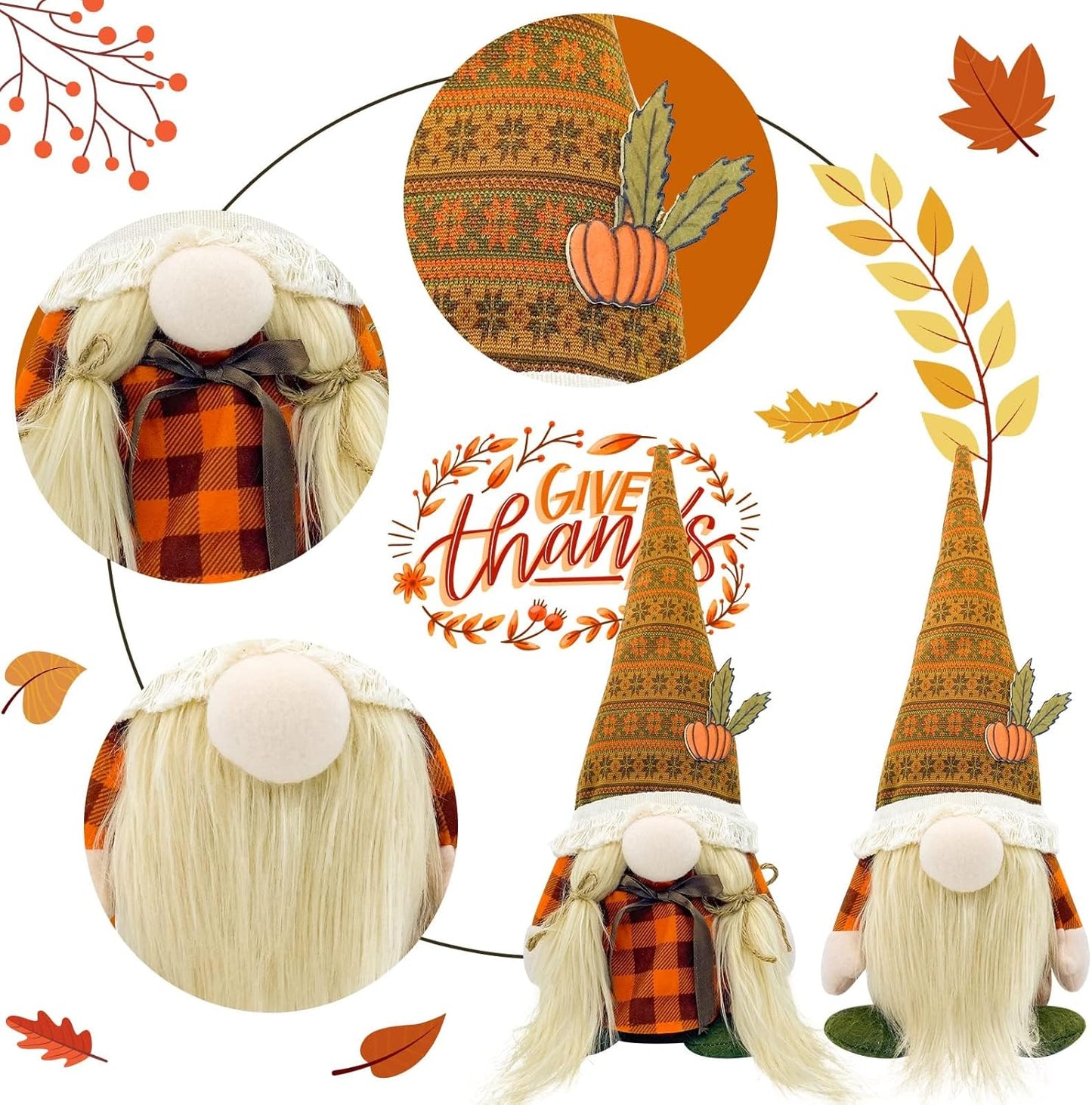 Lovinland Fall Decor - Fall Decorations for Home - Cute Thanksgving Gnomes Plush Doll for Office, Indoor, Room, Mantel, Shelf, Tiered Tray, Porch, Desk, Harvest Table Centerpieces - Autumn Gifts