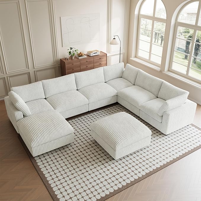 Cloud Modular Sectional Sofa Couch, 8 Seater Oversized Couch, 157.4" U-Shaped Convertible Couches with 2 Ottomans, Deep Sofa Couches for Living Room, Washable & Replaceable Covers, Beige