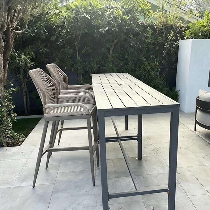 PURPLE LEAF 2 Pieces Bar Stools Patio Modern Rattan Barstools Aluminum Woven Tall Bar Chairs with Cushions for Outdoor Kitchen Island Garden