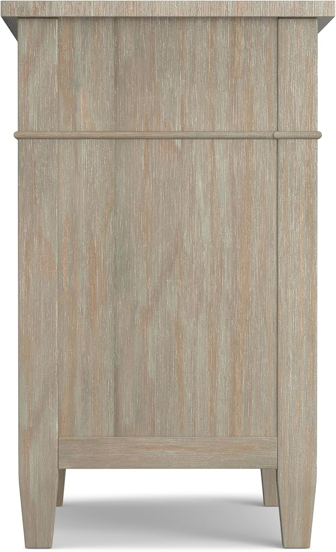 SIMPLIHOME Carlton Bedside Table - 24 inch Wide Solid Wood Nightstand Table in Distressed Grey, Transitional Bedroom Side or End Table with 2 Drawers, Open Storage Shelf and Bronze Hardware