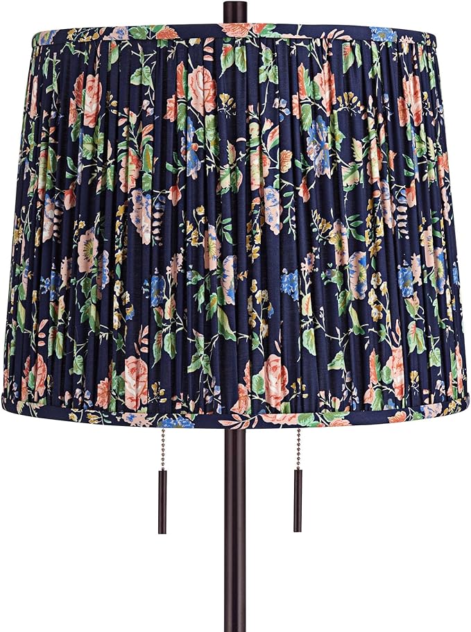 Possini Euro Design Karina 33" Tall Skinny Large Buffet Modern End Table Lamp Pull Chain Brown Bronze Finish Metal Single Navy Blue Shade Living Room Bedroom Bedside Nightstand House Office Family