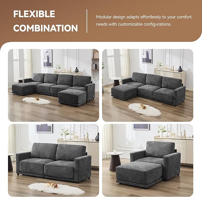 77.4" Chenille Modular Loveseat Oversized Upholstered 2 Seater Sectional Sofa with Thickened Cushions, Easy Assembly, Modern Comfy Love Seat Couch for Living Room, Grey