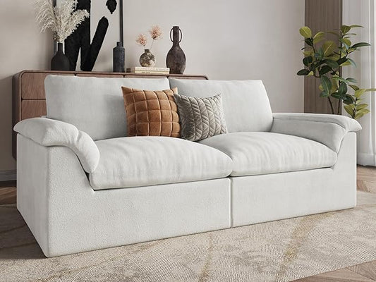 EASE MOOSE Oversized Boneless Couch for Living Room, Sectional Cloud Sofa, Modular Cloud Couch Loveseat, 2-Seater Deep Seat Sofas with Pillow for Bedroom Apartment, No Assembly, Chenille (White)