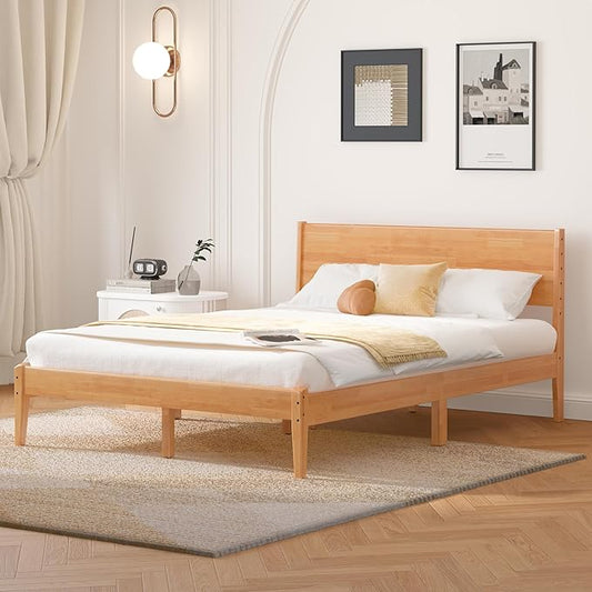 Queen Bed Frame with Headboard, Malaysian Oak Queen Bed Frame No Box Spring Needed, Farmhouse Platform Bed Frame with 12 Slats Support, Easy Assembly, Rustic Pine
