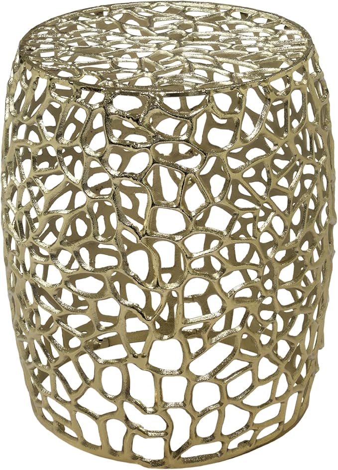 Christopher Knight Home Helast Aluminium Side Table, 14.00'' W Round Sofa Side Table, Modern Indoor Accent Table for Living Room Bedroom Home Office, Abstract Hollow, Gold