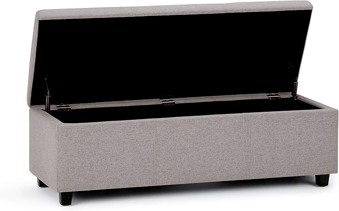 SIMPLIHOME Avalon Storage Ottoman Bench - 48 inch Wide Upholstered Linen Look Fabric Rectangular Lift-Top Ottoman in Cloud Grey, Contemporary Storage Bench for Living Room with High-Density Foam