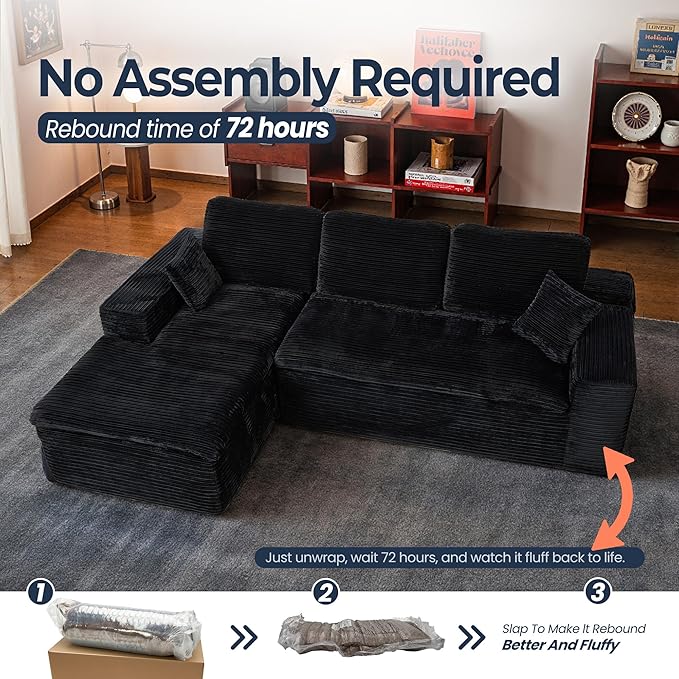 106" Oversized Couch Sofa, L Shape Couches for Living Room, No Assembly Required Corduroy Sectional Sofas with Left Facing Chaise for Home Apartment