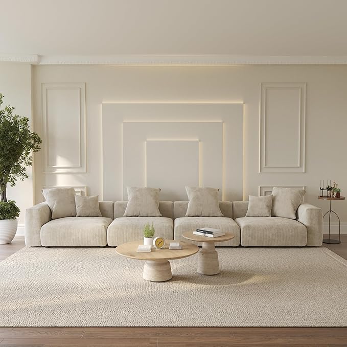 WJShome Oversized Modular Sectional Sofa Couch,4 Seater Corduroy 181.1" Convertible Sofa & Couch Free Combination for Living Room,Beige