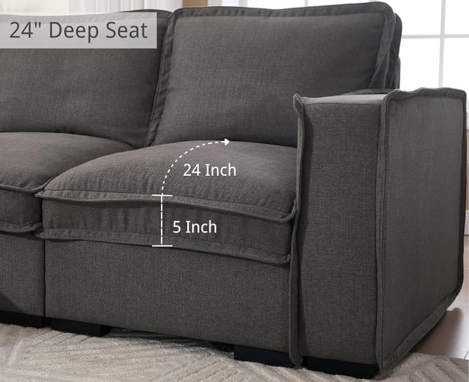 EALSON 119" Modular Sectional Sofa Comfy Cloud Couch with Ottoman Modern Convertible L Shape Couches with Wooden Legs Linen Deep Seat Couch 4-Seater Sofa with Ottoman for Living Room/Apartment, Grey