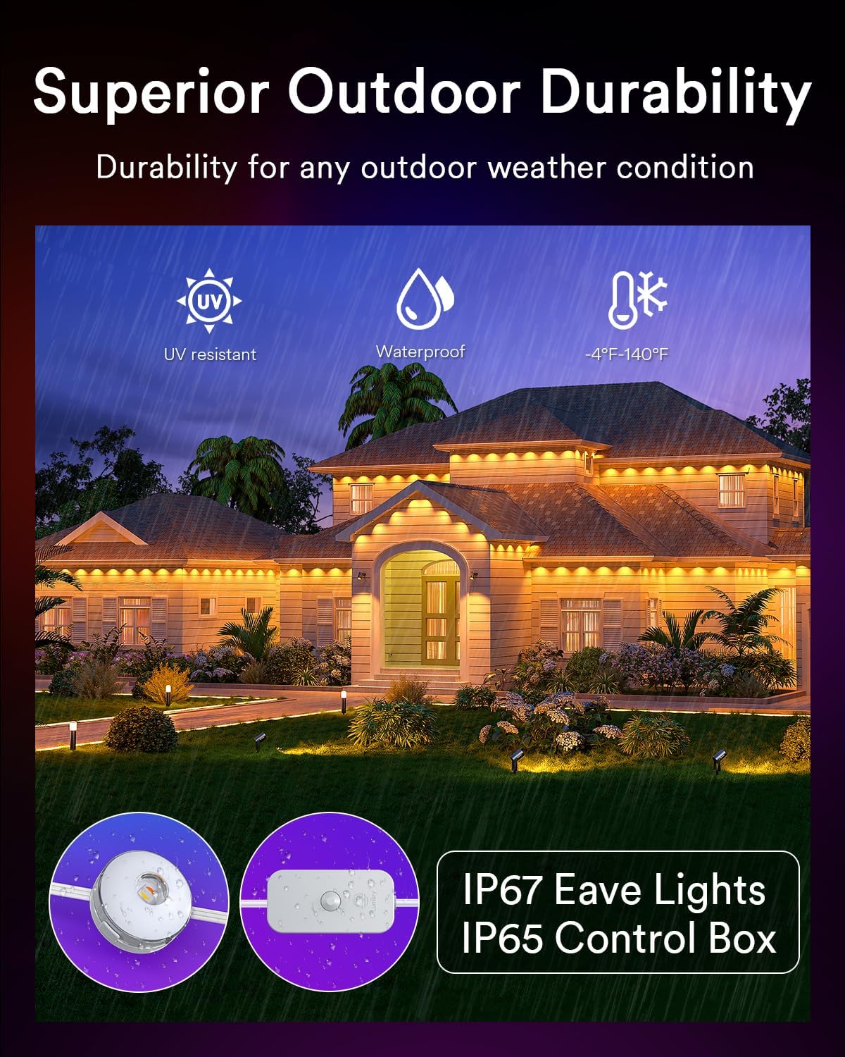 Lumary Permanent Outdoor Lights Max Extension 13ft with 10 LED Eave Lights, Only Work with Max Version, Not Include Adapter and Control Box